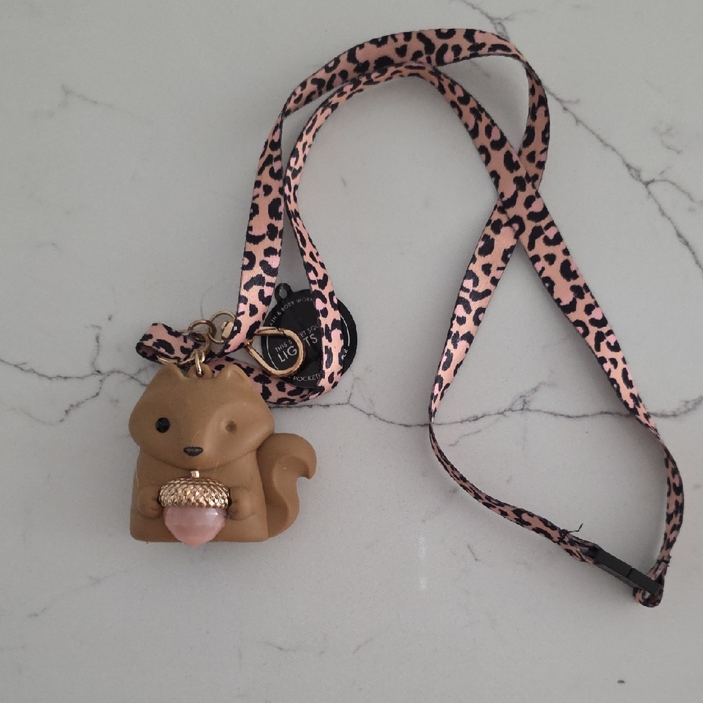 Pocketbac Squirrel Bath & Body Works w/ Brown Leopard Lanyard RARE